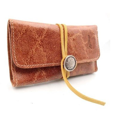 Imagen de BOLSA DE TABACO TIRA PIEL MOSTAZA JEANS NARANJA
